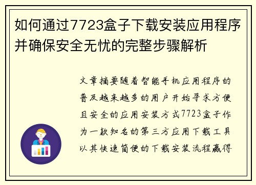 如何通过7723盒子下载安装应用程序并确保安全无忧的完整步骤解析